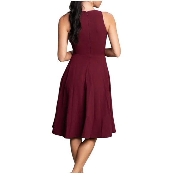 NWT Dress the Population Catalina Crepe VNeck Sleeveless A-Line Dress Burgandy L - Picture 2 of 8